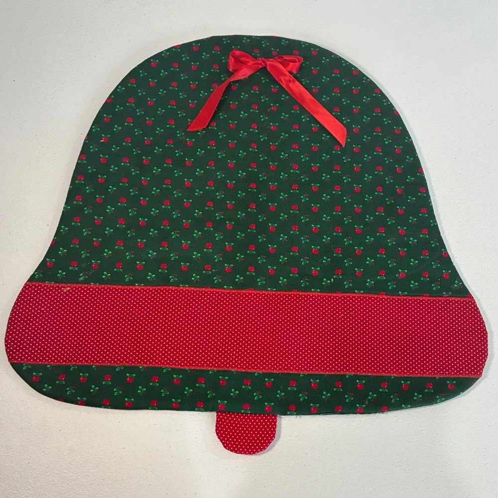 Handmade Quilted Christmas Bell Placemats Set of 4 Red Green Holly Holiday